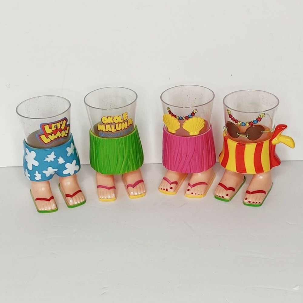 Aloha Hawaiian Hula Girl and Board‎ Shorts Plastic Shot Glasses His and Hers Set